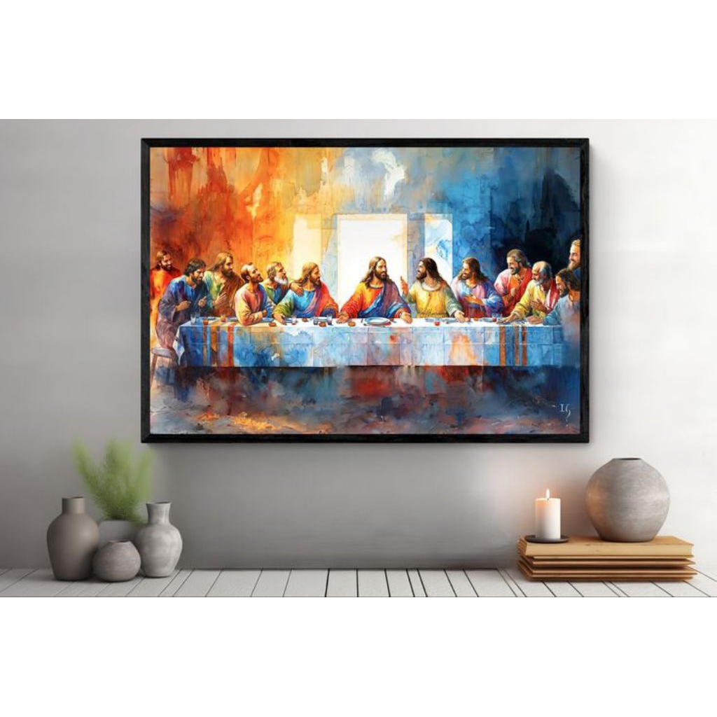 lukisan perjamuan kudus lukisan kanvas akrilick  dokorasi ruangan  bergaya