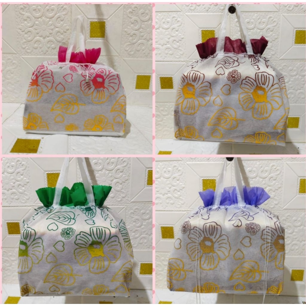 TAS HAJATAN SPUNBOND SERUT SABLON TEBAL GRADASI UKURAN 22 X 22 PAKET PER_5 LUSIN.#tas kotak nasi#