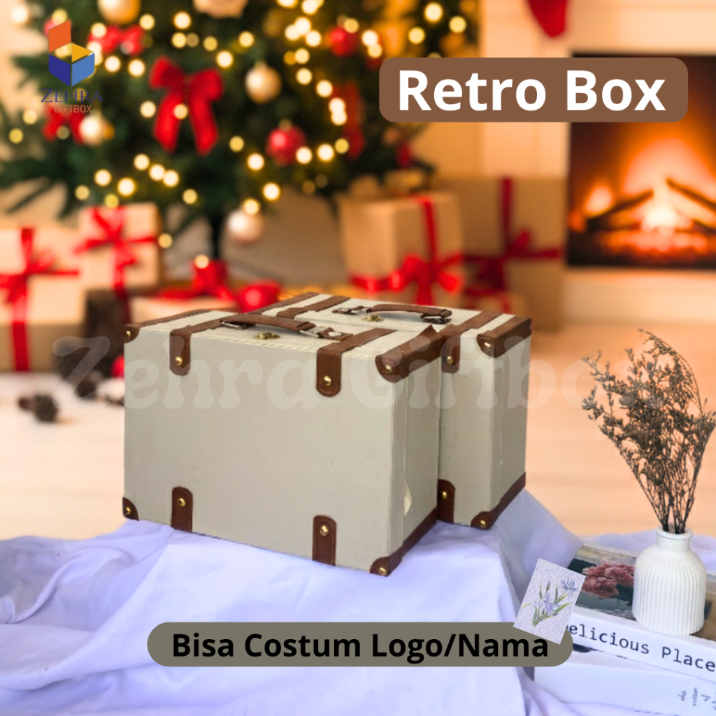 Hardbox Hampers Natal | Box Retro Kulit Sintetis Cream Uk. 25 X 18 X 10