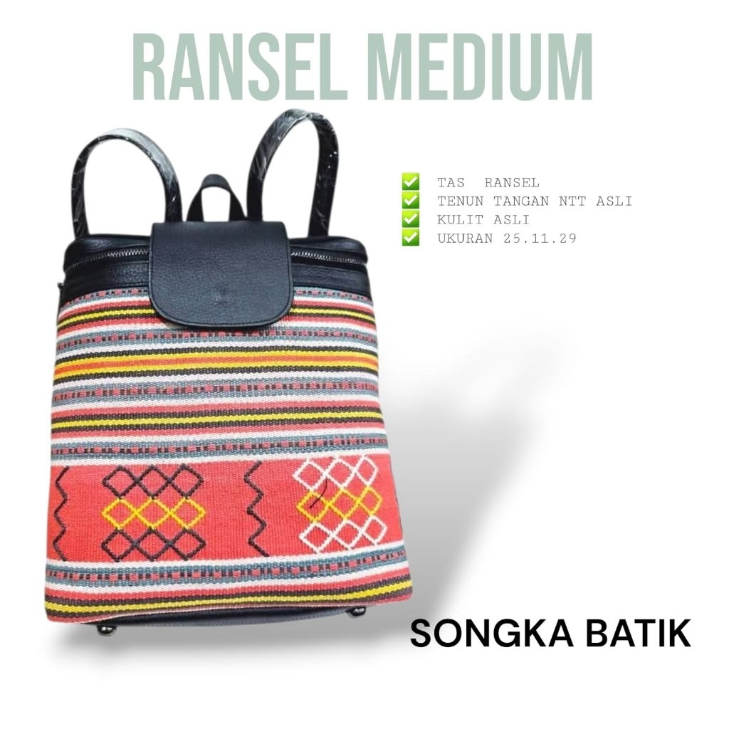 TAS RANSEL WANITA KULIT ASLI TENUN NTT GEMOY