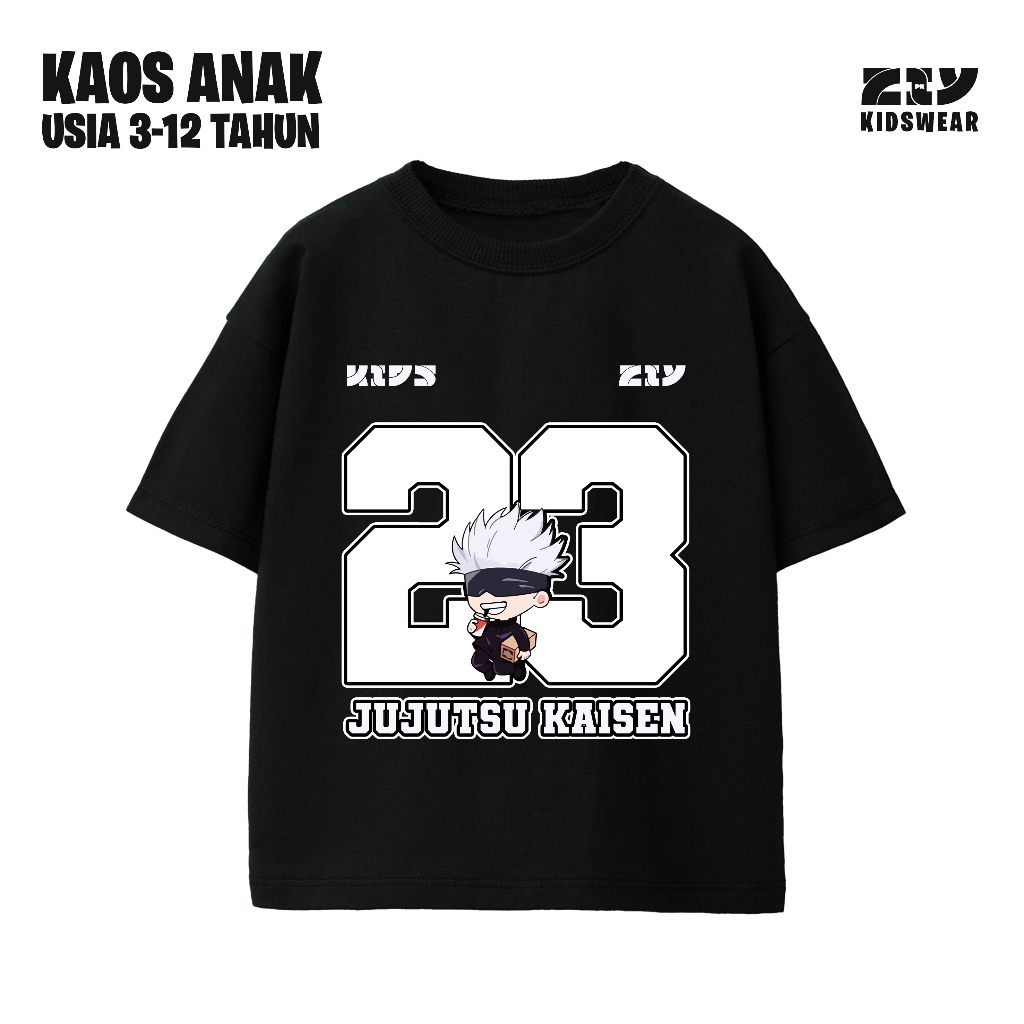 Kaos Anak Anime Jujutsu Kaisen Gojo Satoru Lucu – Baju Anak Laki Perempuan 3–12 Tahun