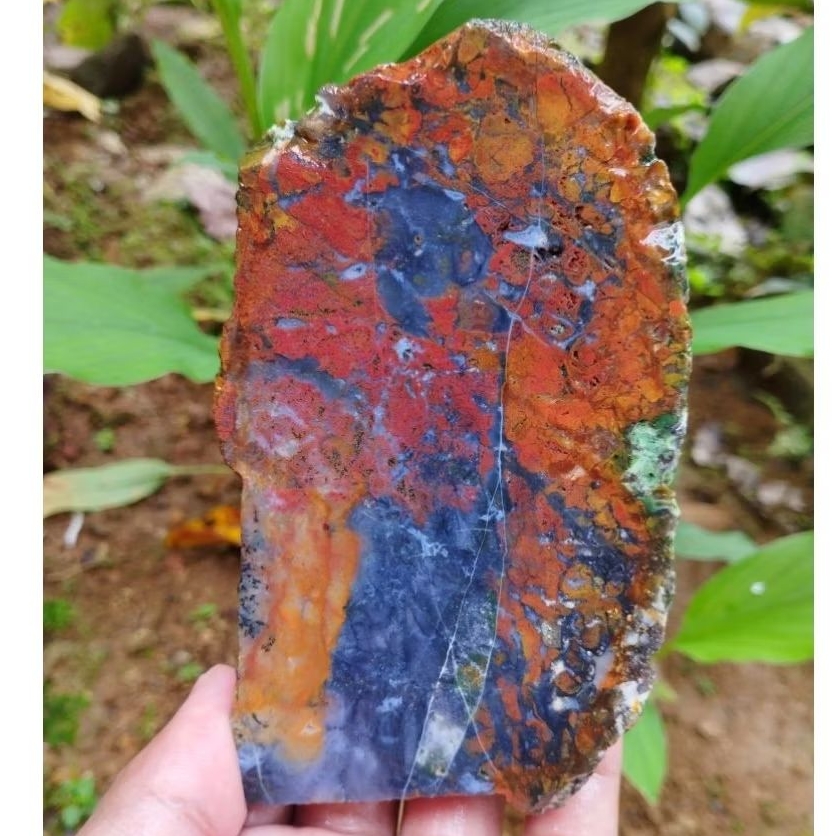 suiseki batu alam bahan batu akik lempengan panca warna multi warna kristal bermotif istimewa natura