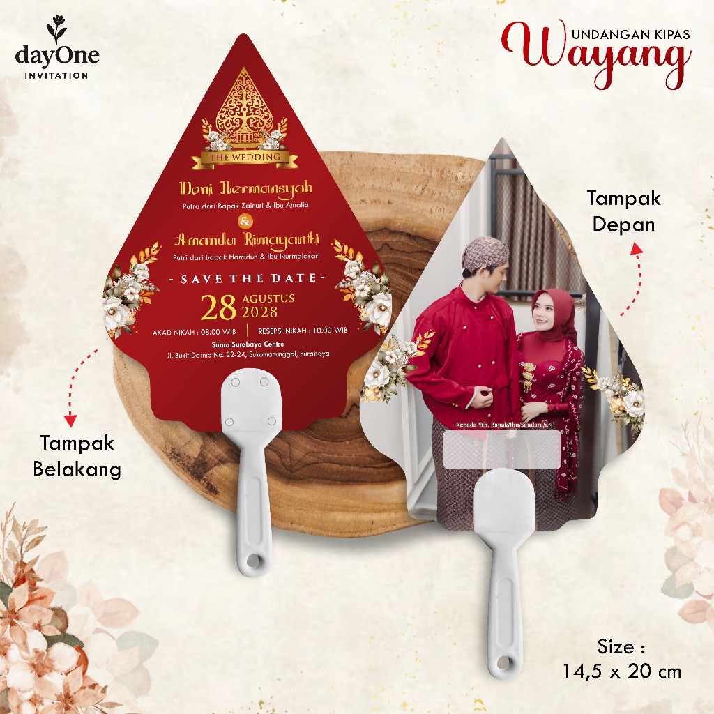 UNDANGAN PERNIKAHAN AESTHETIC KIPAS - SOUVENIR UNDANGAN KIPAS CUSTOM WAYANG FREE FOTO FULL COLOUR
