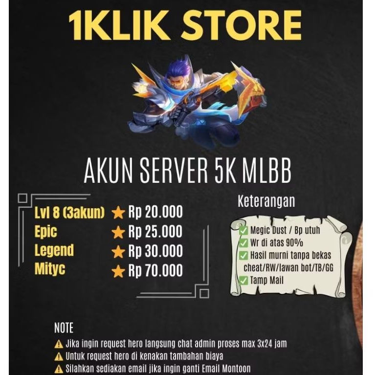 Akun server 5k mlbb super aman