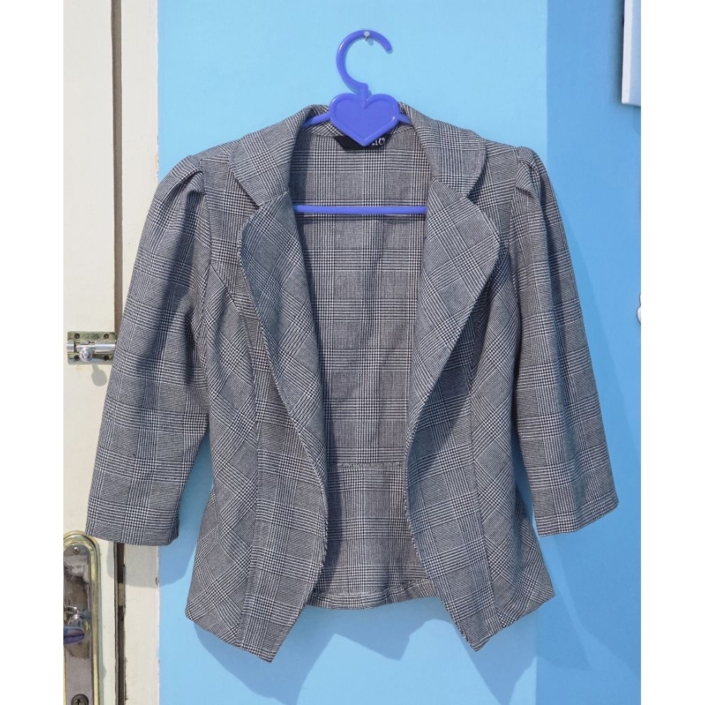 JAS BLAZER WANITA MOTIF KOTAK/JAS ROMPI Wanita , Blazer Kotak Kotak Abu Grey Style Korea Fit to M
