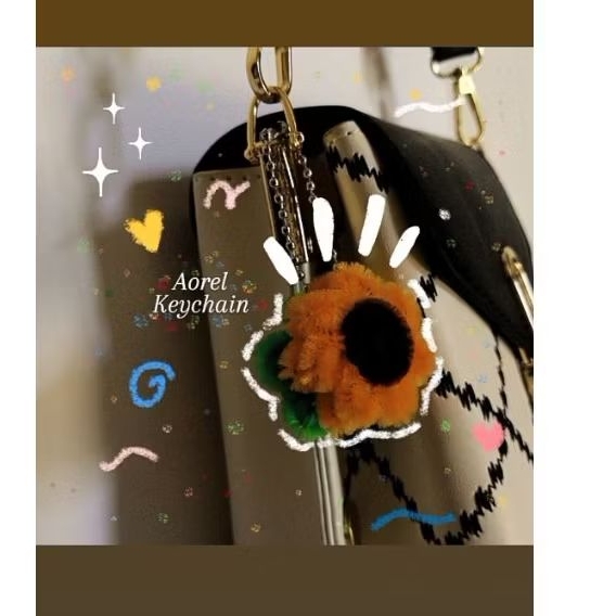 Keychain / Ganci Kawat Bulu Mini Cherry, Bunga Mawar Merah, Bunga Matahari Termurah [Gantungan Kunci