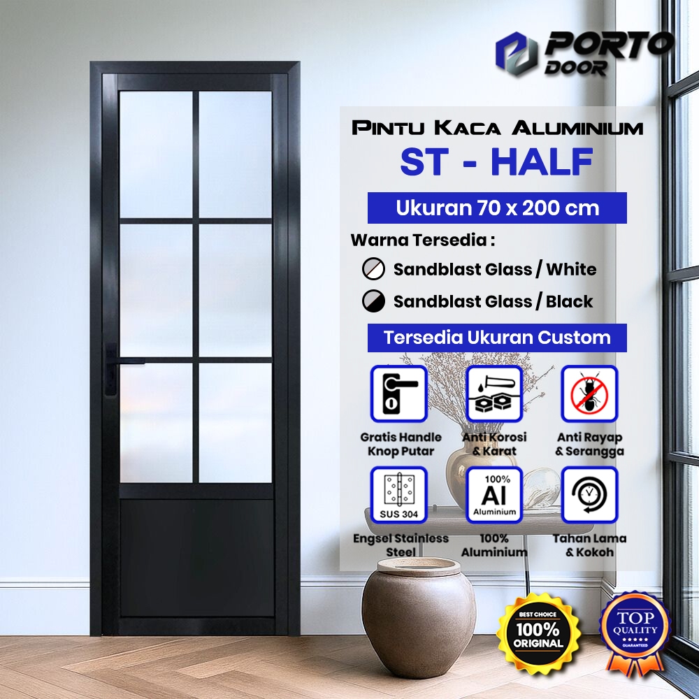 PORTO DOOR ST HALF CUSTOM UKURAN / Pintu Aluminium / Pintu Kamar Mandi / Pintu Toilet