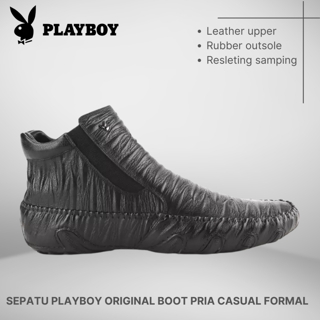 SEPATU PLAYBOY ORIGINAL BOOT PRIA CASUAL FORMAL KULIT ASLI HITAM PL33
