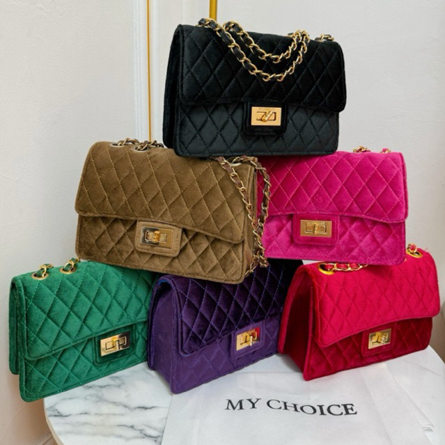 MY CHOICE  BAG SUEDE RANTAI EMAS . 24x14x7CM