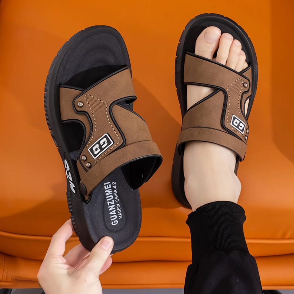 Sandal Pria Kulit 2025 Sendal Cowok Crocs Selop Gunung Karet Kerja Awet Ringan G-04