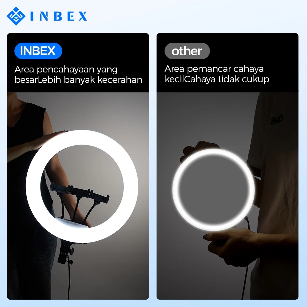 INBEX Ring Light Tripod Ukuran Besar 45cm/26cm Lampu Konten Kreator with 3 Holder HP Livestreaming