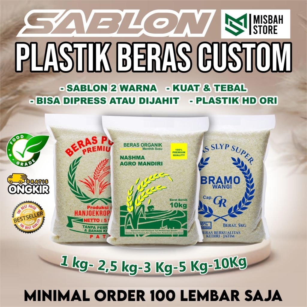 Plastik Beras HD Sablon Custom 2,5 KG , 3 KG , 5 KG , 10 KG Karung Beras