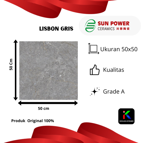 Keramik Cuting SUN POWER / Keramik Semi Granit lisbone gris Ukuran 50x50 Grade A