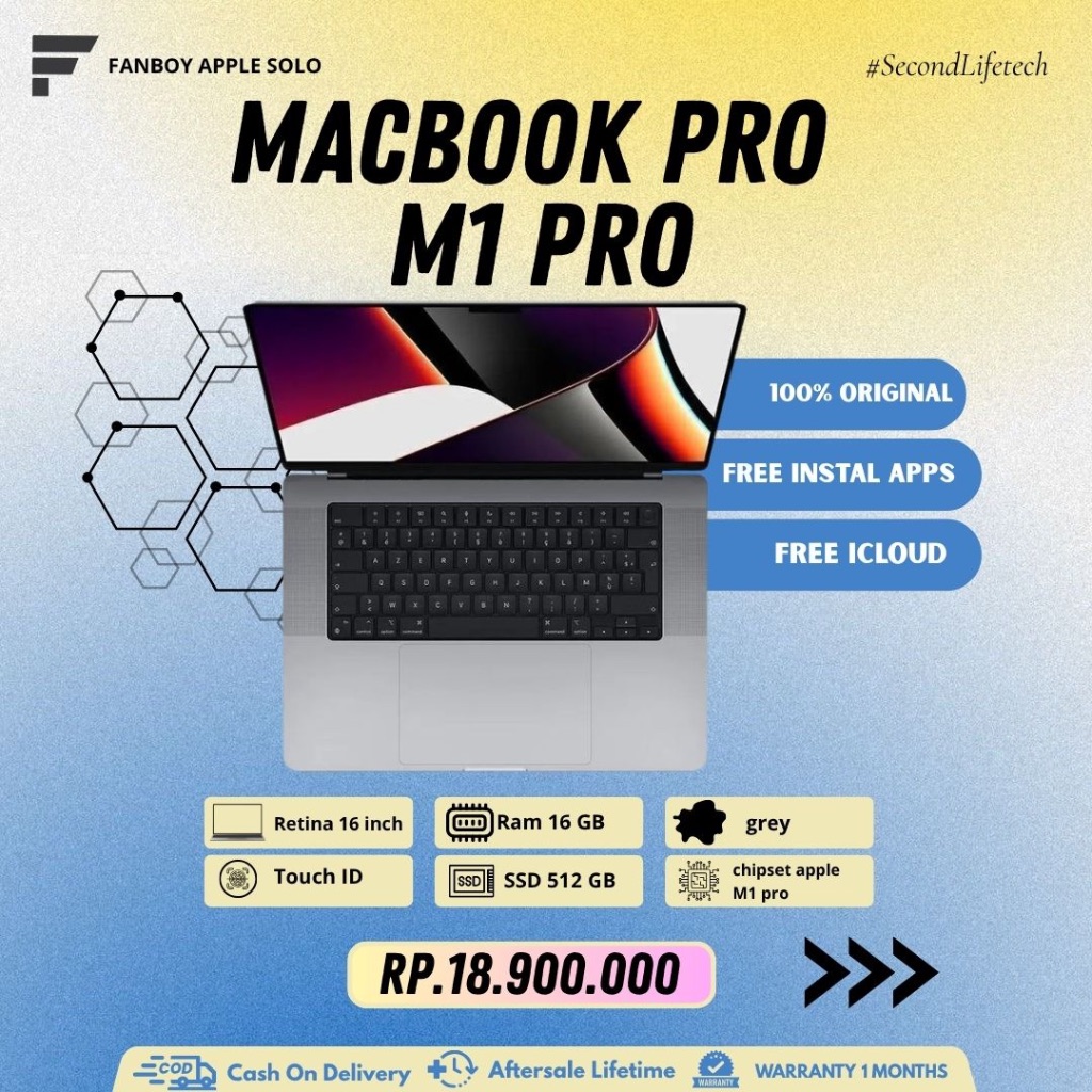 MacBook Pro M1 Pro | Ram 16GB | Ssd 512GB | Retina 16Inch | Second Original