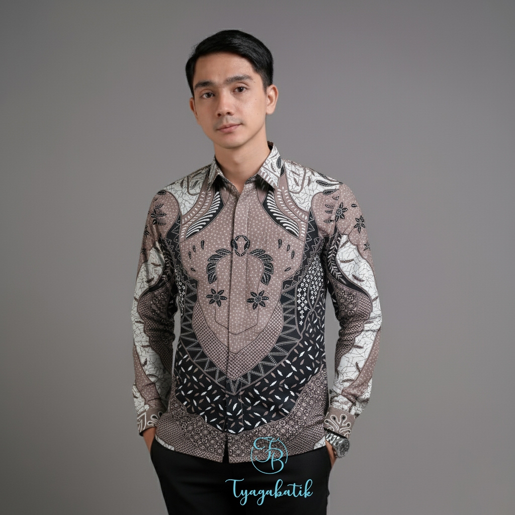 Kemeja Batik Pria Baju Lengan  Panjang Slimfit Lapis Furing Batik Tyaga 1231 Bahan Katun Premium Ele