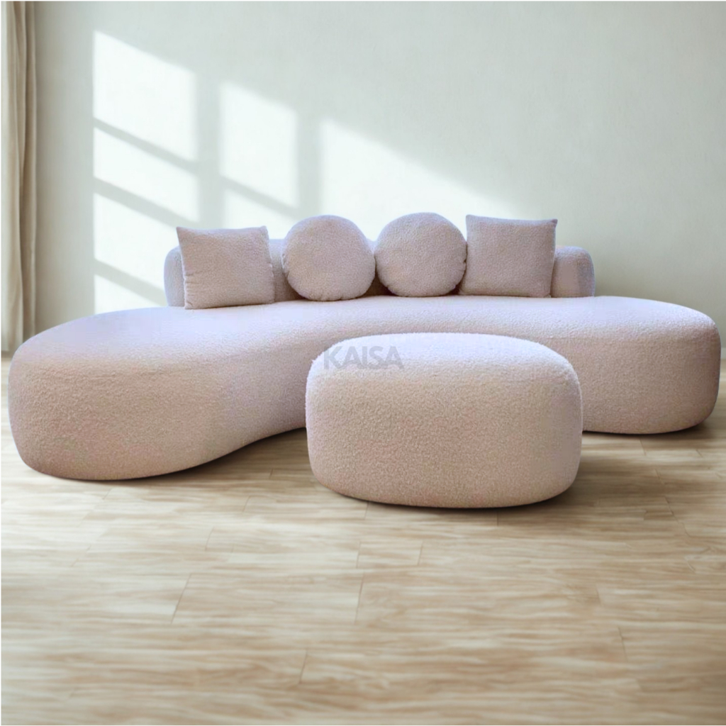 Sofa Unik Curve Boucle Modern Aesthetic Minimalis Ruang Tamu