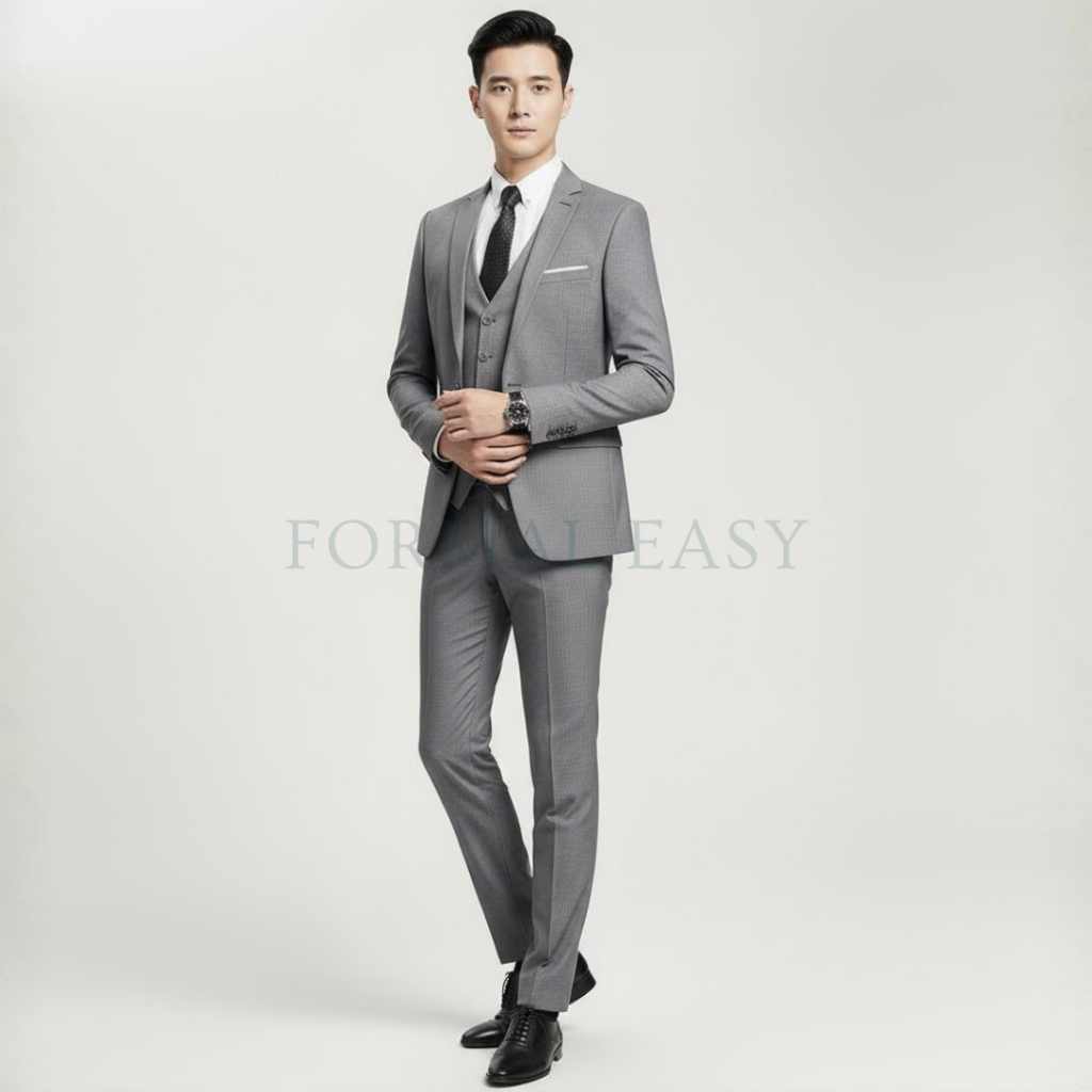 Formal Easy Jas Set Celana Formal Pria Abu Muda Raja Woll