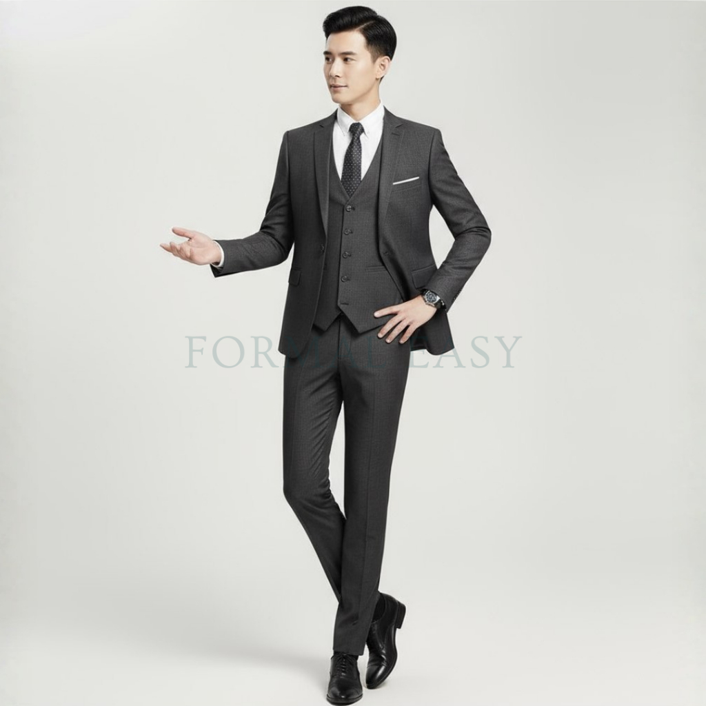 Formal Easy Jas Set Celana Formal Pria Abu Tua Raja Woll