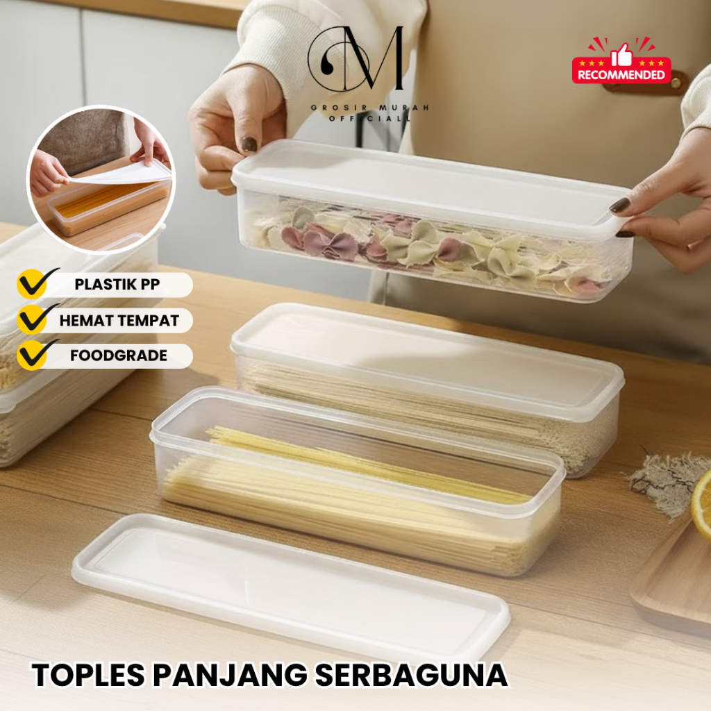 GMO Toples Plastik Panjang Serbaguna Wadah Plastik Panjang Simpan Spaghetti Mie Snack Container Box