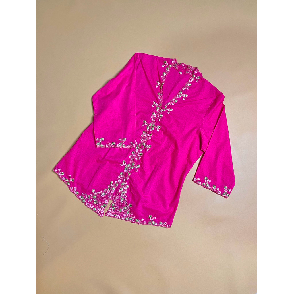 Kebaya Bunga Mawar Kecil 3/4 - Kebaya Modern Dewasa Baju Katun Paris Lengan Pendek Bordiran Asli Kai