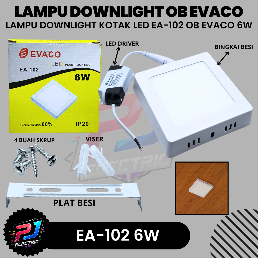 LED Downlight Outbow KOTAK 6W Evaco / Lampu Plafon OB Downlight EVACO 6 WATT EA-102 Square Cahaya Pu