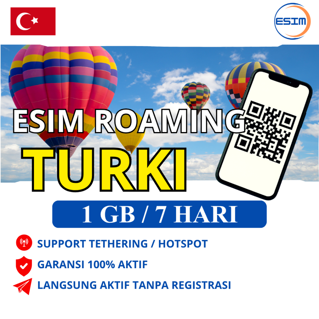 Esim Turki 1 GB 7 Hari 4G/5G No Registration | Esim Roaming