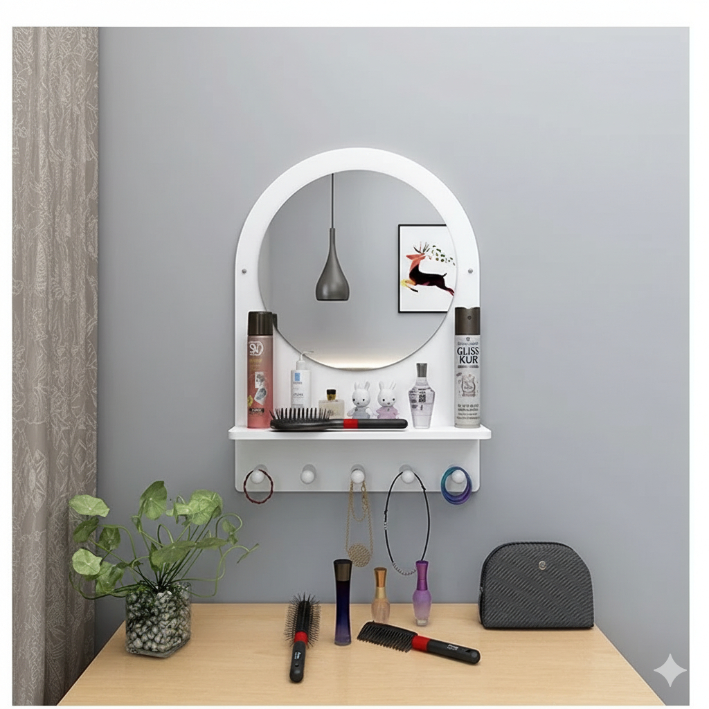 Rak Cermin Makeup Gantung WPC Putih Minimalis