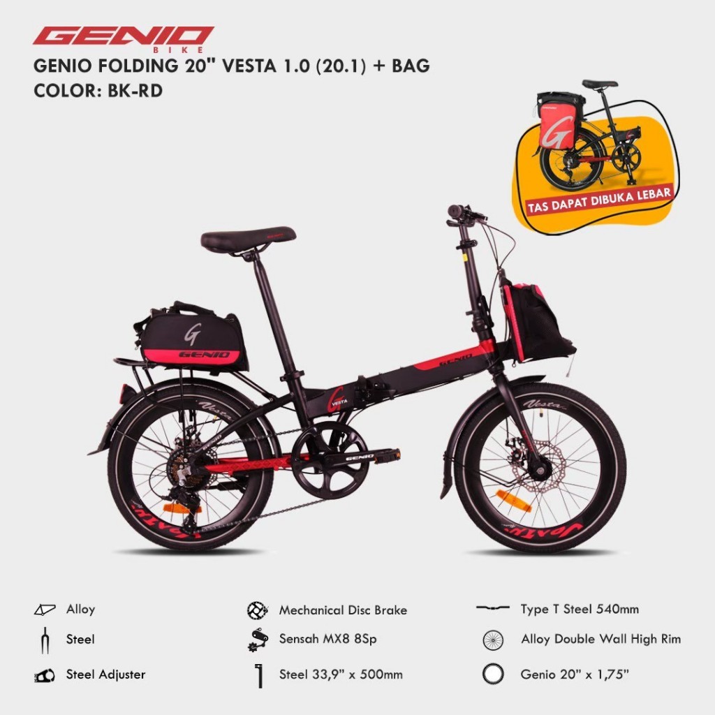 SEPEDA LIPAT GENIO VESTA 1.0 20 INCH FRAME ALLOY - ORI