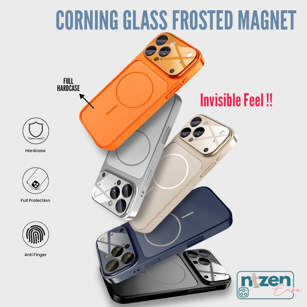 Case iPhone Corning Glass Frosted Magnet Anti Finger with Glass Lensa Protector Compatible for iPhon