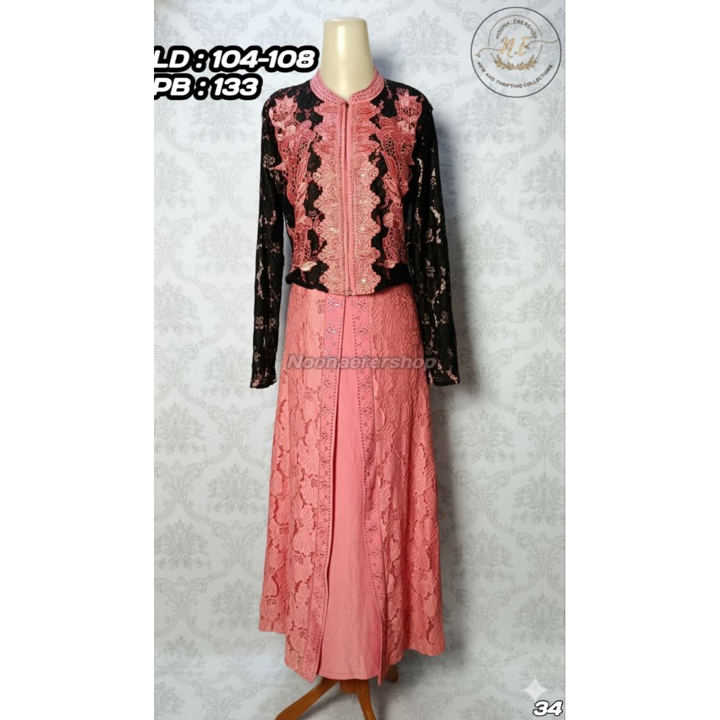 Gamis Brokat Pink Dusty Oki Mix – Preloved Brand MRS LD 104-108 PB 133 Busui Friendly