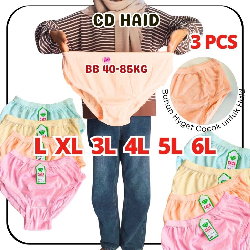 3 pcs Celana Dalam Jumbo Wanita 3L 4L 5L 6L CD Lusinan Grosir Haid Nifas HYGET POLOS