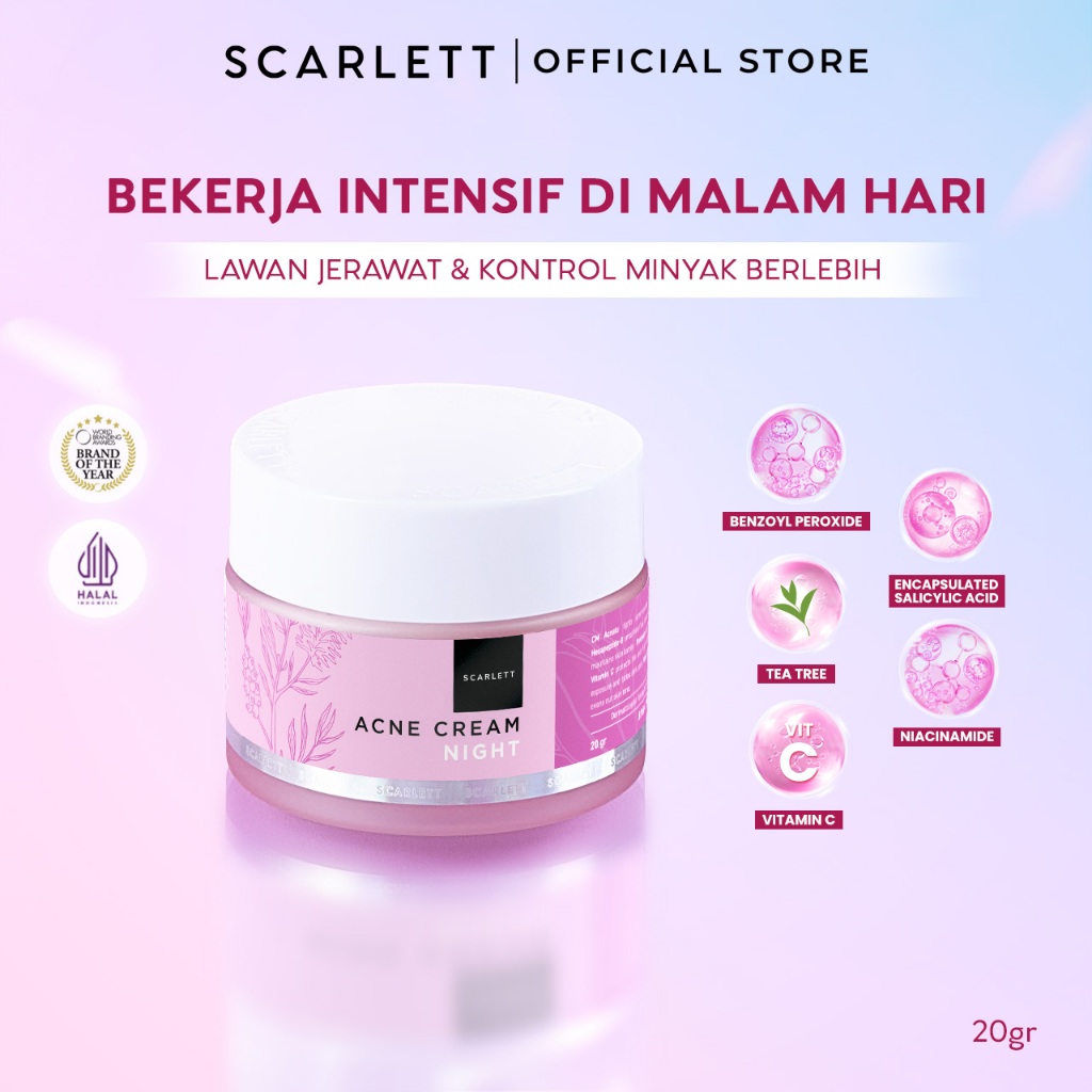 Scarlett Whitening Acne Night Cream - Krim Malam Penghilang & Perawatan Jerawat Ampuh Atasi Hingga B
