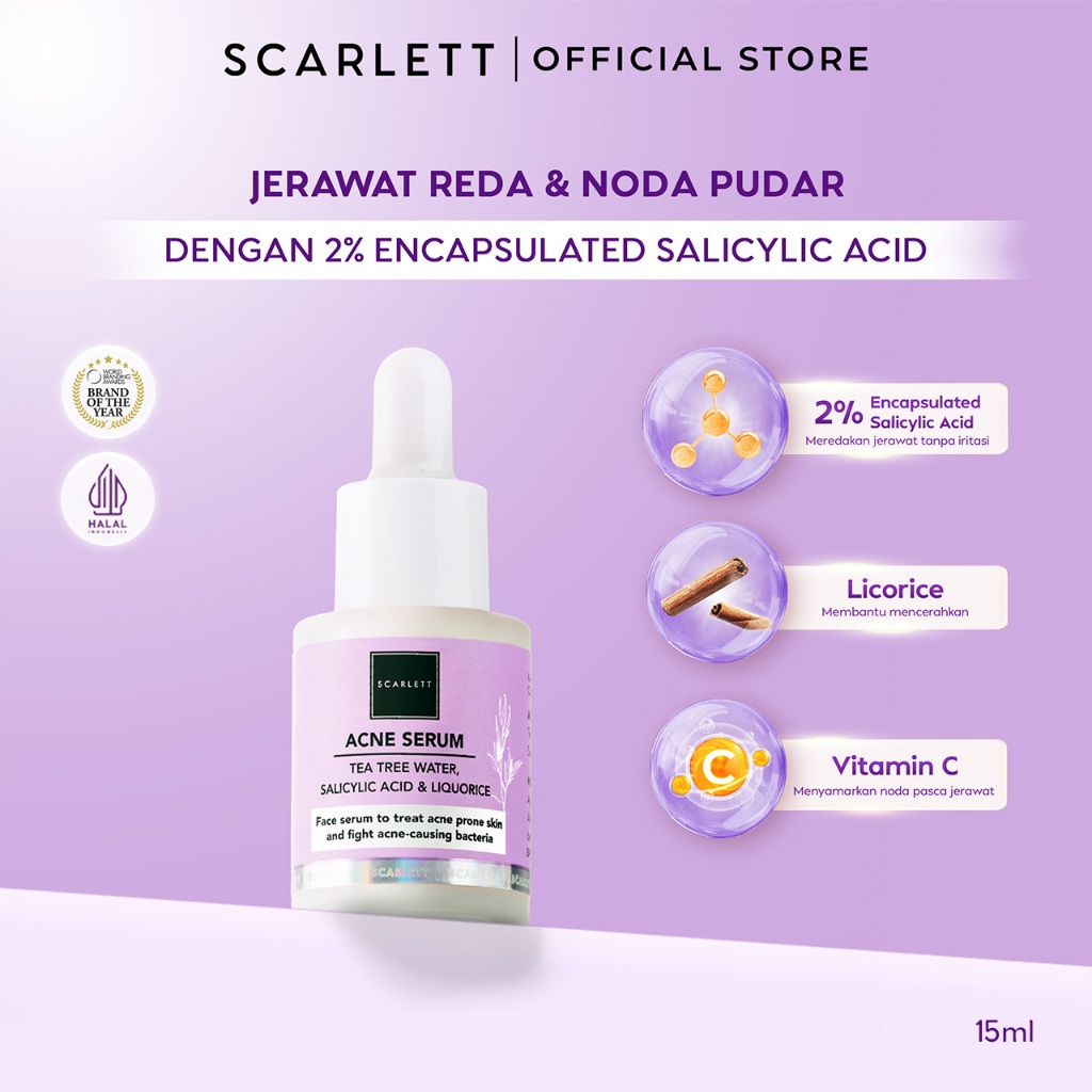 SCARLETT Acne Serum Wajah Penghilang Jerawat , Mencegah Jerawat , Menghilangkan Bekas Jerawat 2% Sal