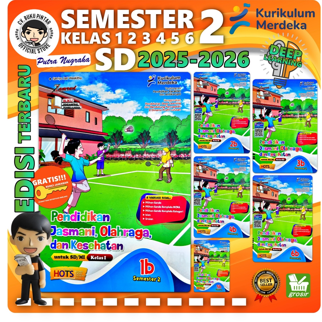 BUKU LKS PJOK PENJAS SD KELAS 1 2 3 4 5 6 SEMESTER 2 2025-2026 KURIKULUM MERDEKA Deep Learning KURME