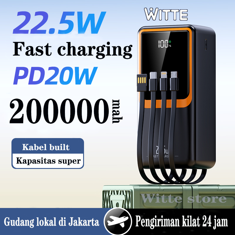 WITTE Power Bank 100000mAh/200000mAh Fast Charging original asli power bank awet tahan lama