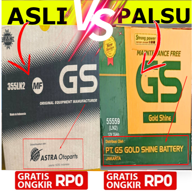 Aki Kering GS 355LN2 GS MF Astra Otoparts Original Bukan GS KW GS Gold Star Original Asli 100%