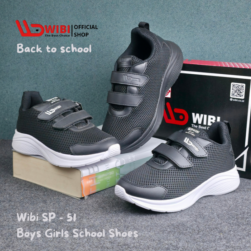 WIBI SP51-01 Sepatu Anak Sekolah Pria Wanita Hitam Putih Size 35 sd 38