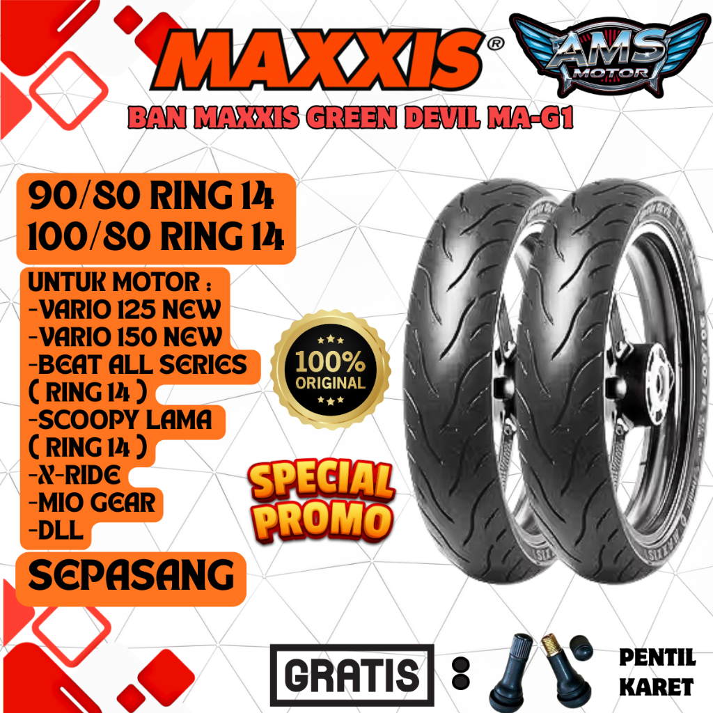 MAXXIS GREEN DEVIL 90/80-14 & 100/80-14 MA-G1 PRODUKSI TERBARU PROMO MURAH Free Pentil & Wrapping Al