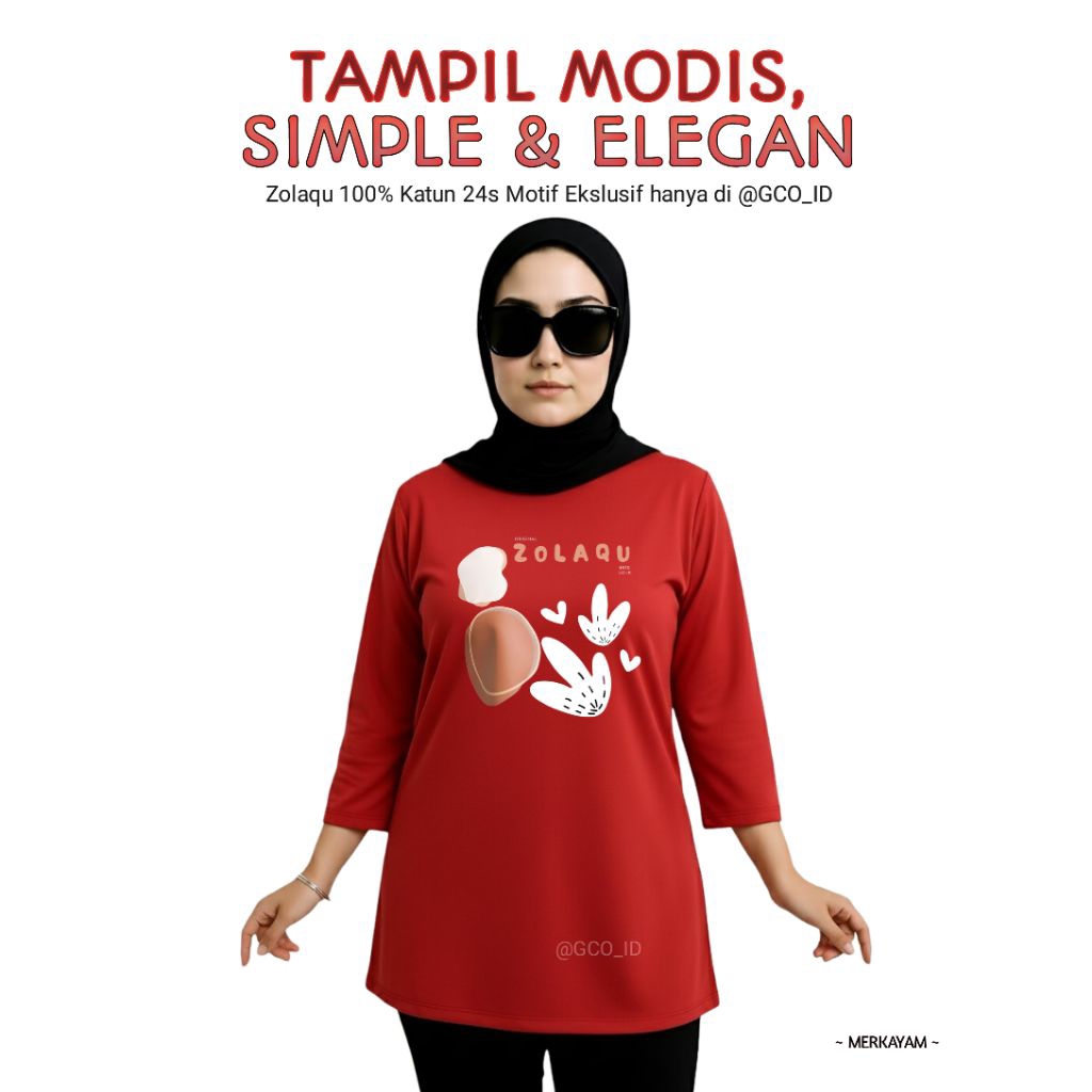 Semi Tunik Original Zolaqu Official Terbaru 2025 | Kaos Wanita ZLQ Merah Motif Kayam Ekslusif Lengka