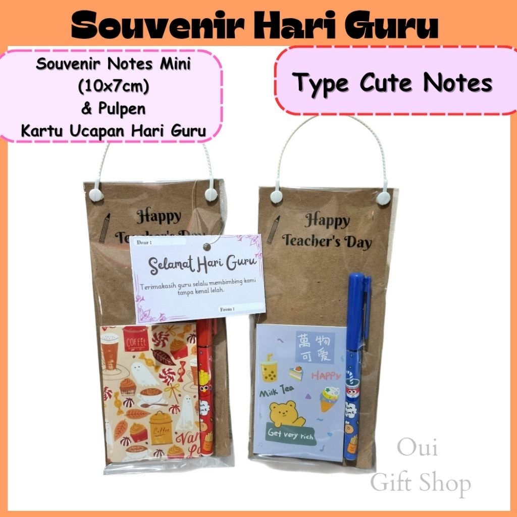 Souvenir Hadiah Guru Notes Mini & Pulpen / Souvenir Pulpen Guru Termasuk Kartu Ucapan Hari Guru / Ha