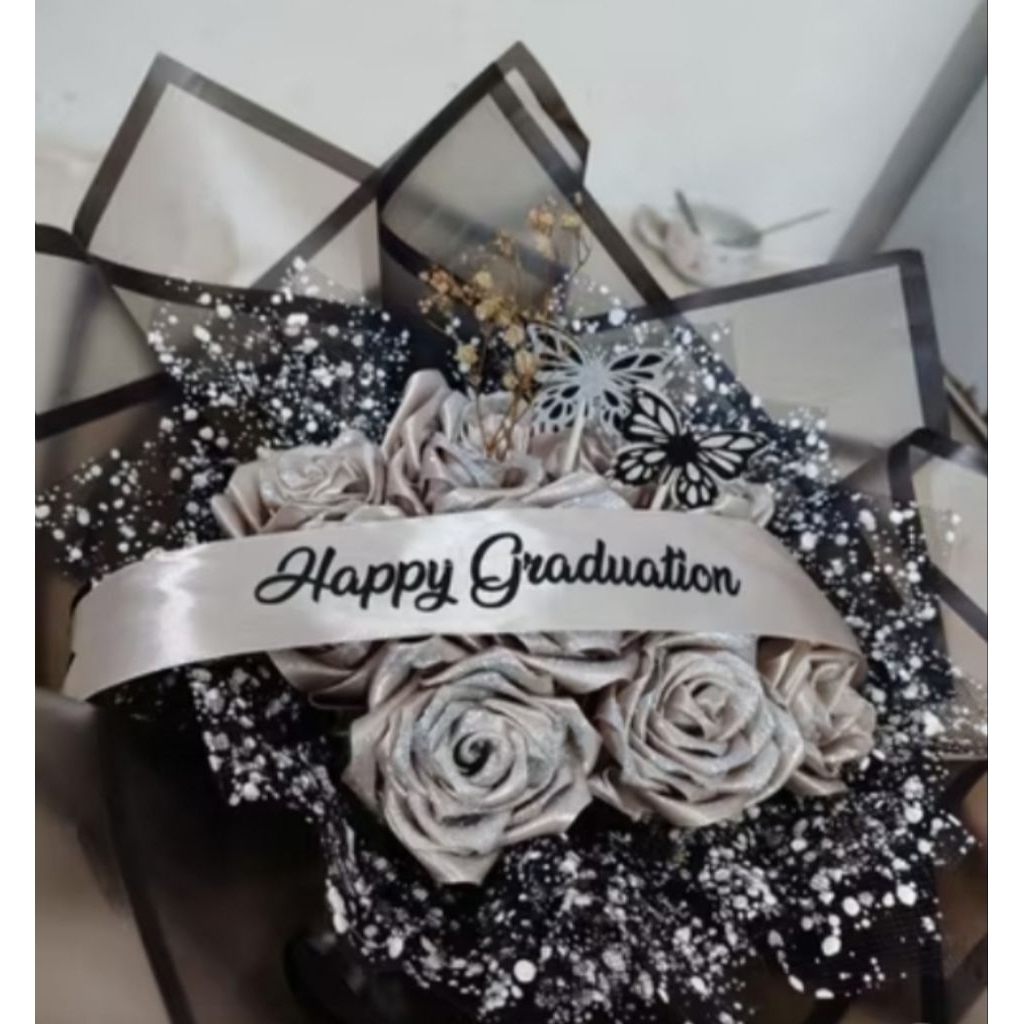 Stiker untuk pita buket Happy wedding/graduation/engagemt