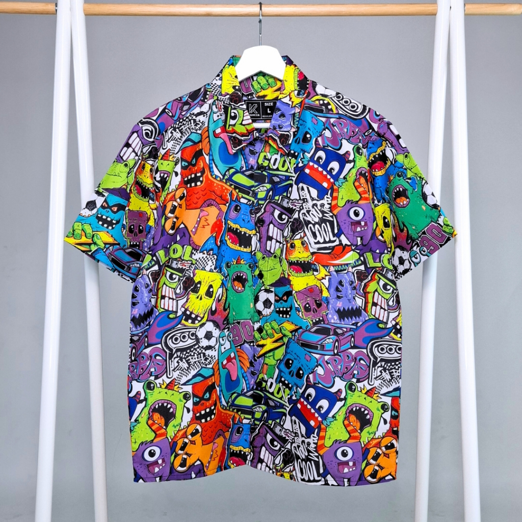 Kemeja Pria Lengan Pendek Motif - Doodle Color