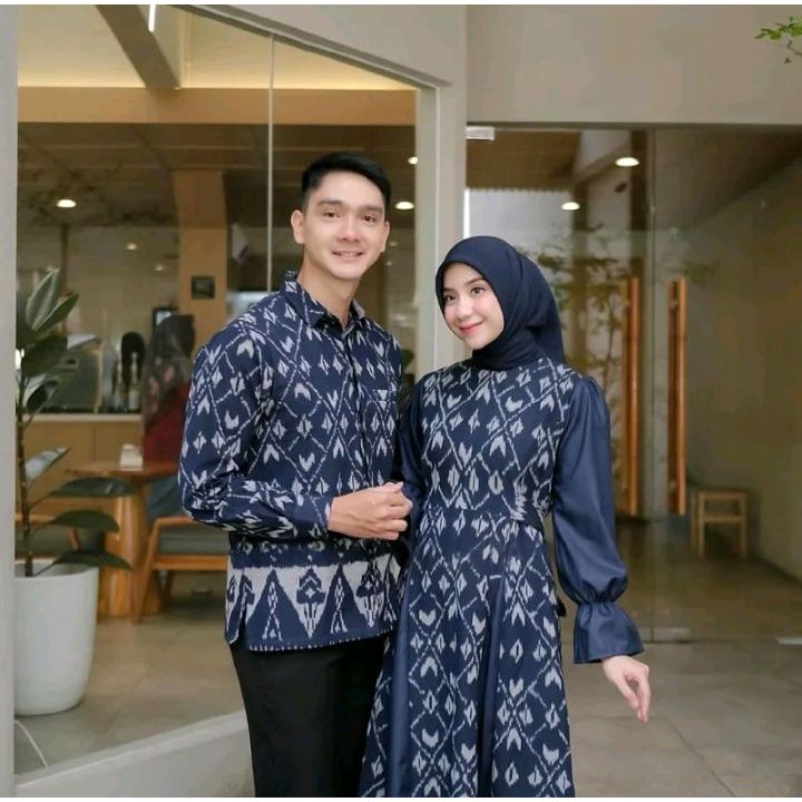 SETIA JAYA TENUN - REGA & REGINA COUPLE DARK NAVY Baju tenun Kemeja Dan Gamis Couple Pasangan - Baju
