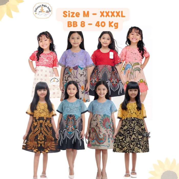 Gaun Dress Daster Batik Anak Kecil Perempuan Cewek Kain Katun prima Motif Kombinasi Burkat Umur 1-14