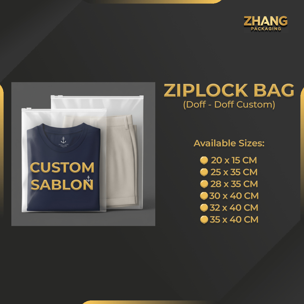 Ziplock Bag (Doff Custom) Zipper Lock / Zipper Bag / Plastik Ziplock Baju Travel / Kemasan Hijab