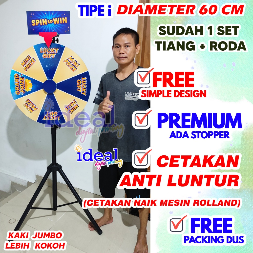 Lucky wheels roda undian 60cm Tipe i Custom print roda keberuntungan roda hadiah wheels of fortune w