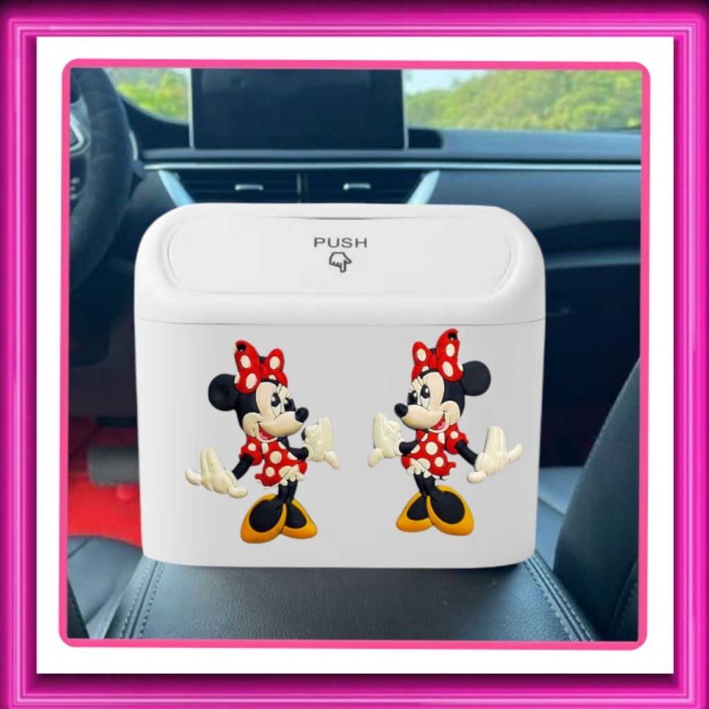 Tong Sampah Mobil Lucu Couple Body Minnie Strawberry | Mini Car Push Trash Bin Karakter Lucu | Tempa