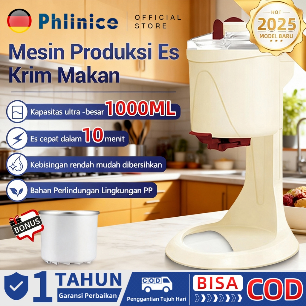 Phlinice Mesin Es Krim Kerucut Multifungsi, Mesin Es Krim Buah Diy Anak-anak Rumah Tangga, Mesin Ker