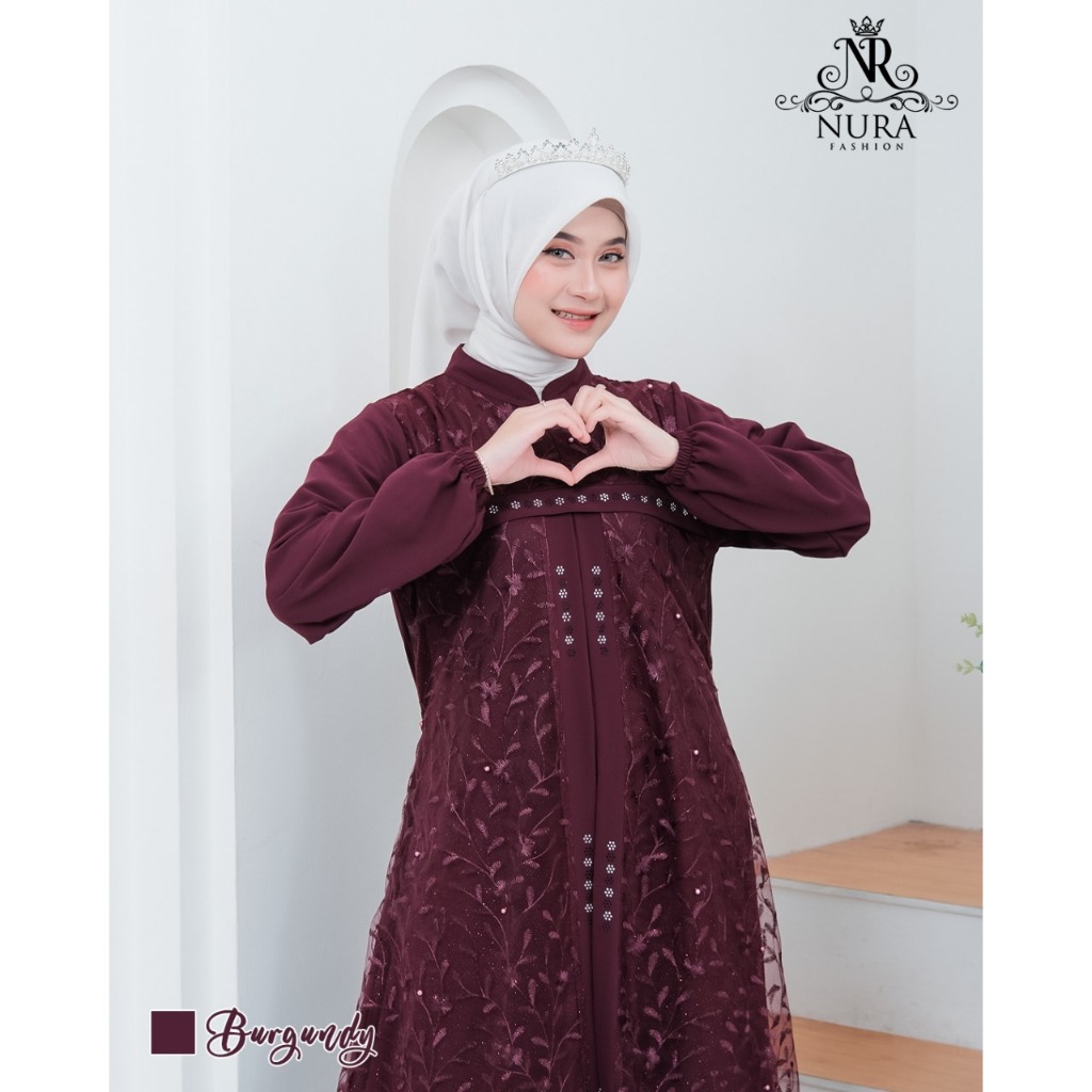 Nadirah Dress Gamis Cerutty Mix Brokat Kombinasi Swarovsky Mewah Kondangan | Acara Pesta Edisi 2025