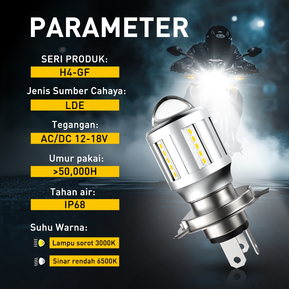 NEW Lampu Motor LED H6 H4 T19 P15D Projector Super Terang 2 WARNA Kuning Putih 6000LM Halogen High